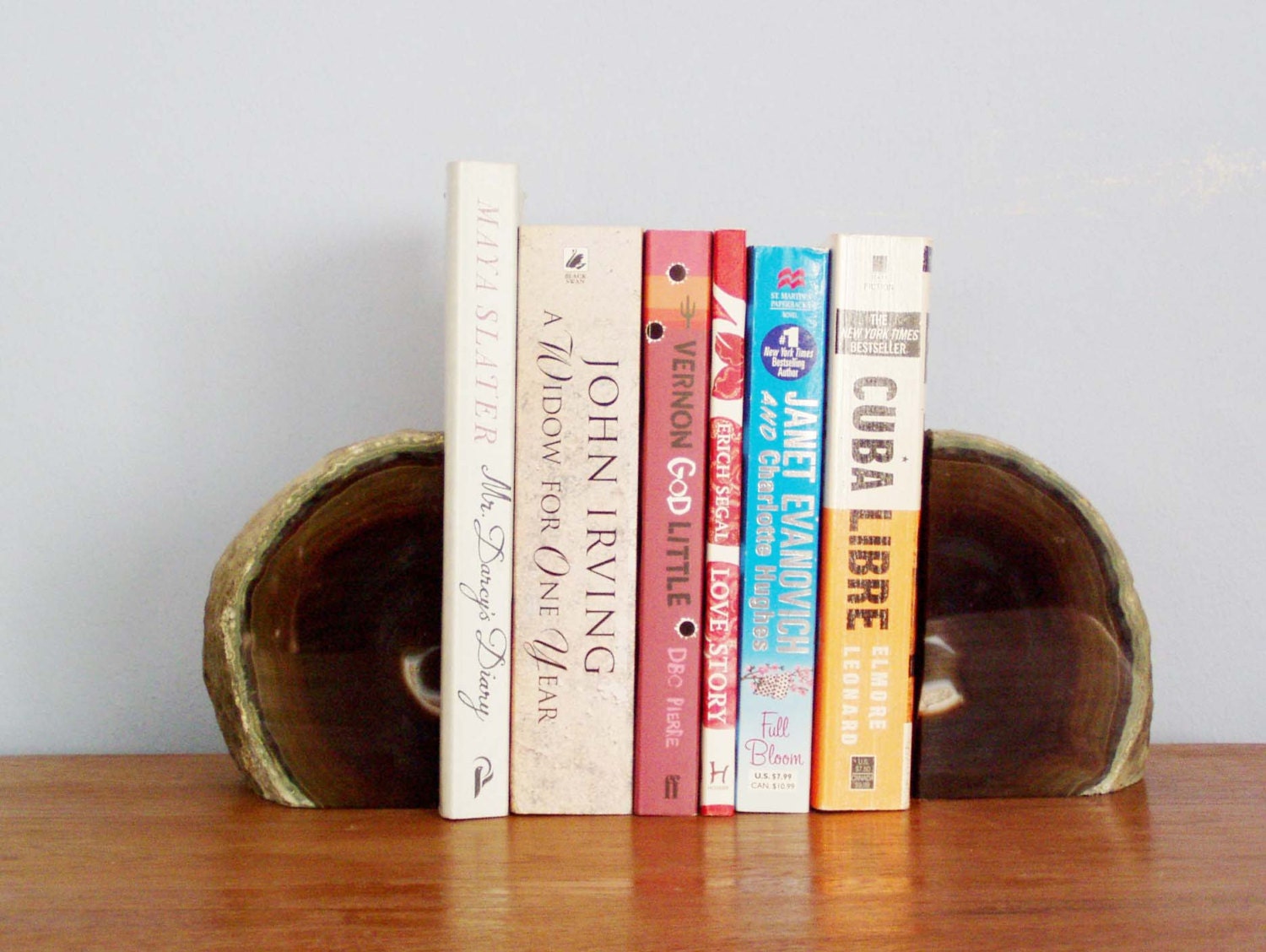 Serre-Livres Géodés Vintage, Ensemble de Deux Serre-Livres Agate en Brun Vert, Brésilien Fait, Début