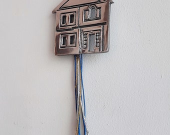 Vintage house exvoto offering, vintage Greek folk art house charm of aluminum, Greek, metal house keepsake