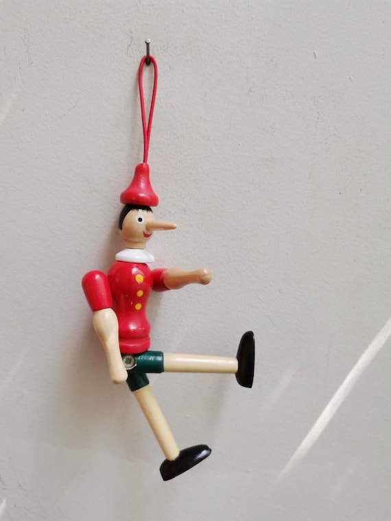 Wooden Pinocchio toy, vintage Pinocchio toy with movable parts, wooden Pinocchio miniature