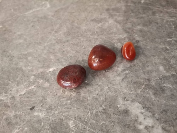 Carnelian tumbled stones, natural carnelian polished pebbles, Brazilian carneluan, set of three rocks