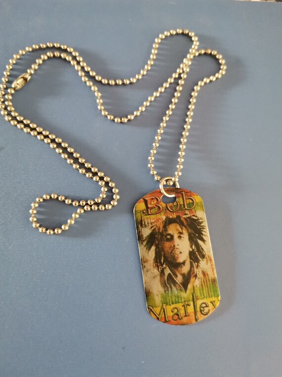 Bob Marley necklace, vintage Bob Marley pendant on ball chain, alloy unisex necklace