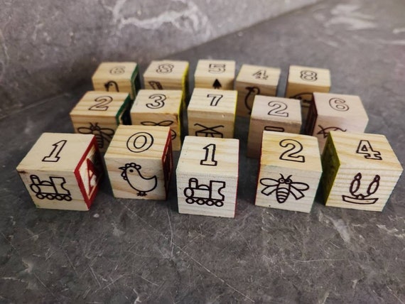 Alphabet cubes vintage toy, numbers cubes vintage toy, shapes cubes vintage toy, wooden cubes toy with letters, numbers and shapes