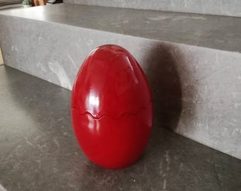 Red Easter egg, glass Easter egg box, red egg glass container, vintage, large red Easter egg, Easter egg hunt, self standing glass egg jar