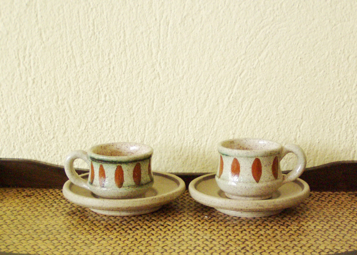 Vintage Ceramic Coffee Cups, Rustic, Ceramic Greek Coffee Cups, Set of