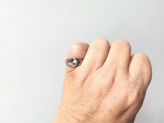 Vintage band ring with lapis lazuli stone, retro … - image 6