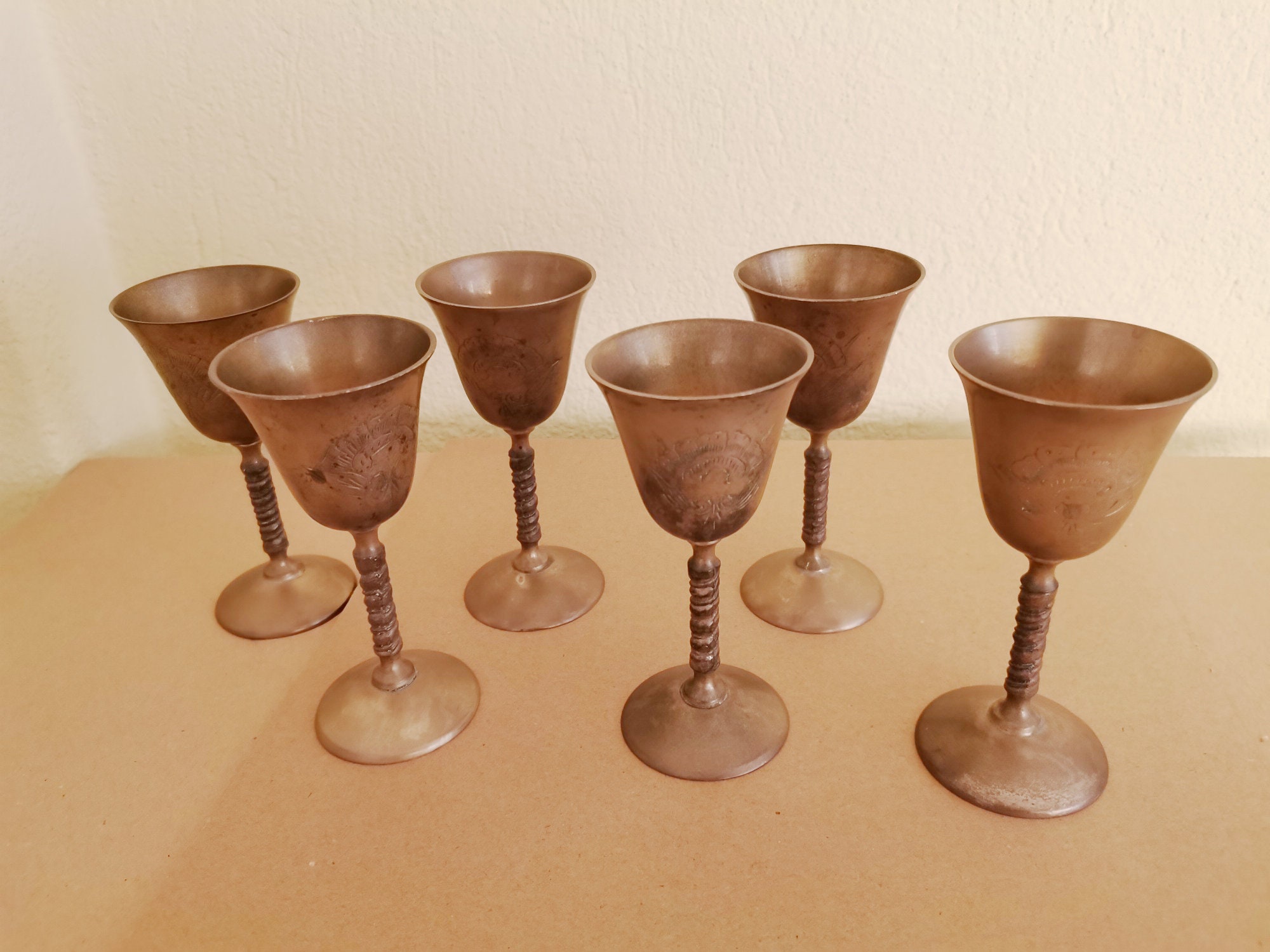 Vintage Brass Goblets, Handmade Liqueur Goblets, Brass Drinking Goblets