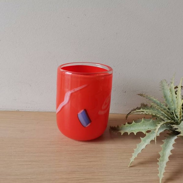 Vintage glass beaker, red colourful crystal glass beaker, hand blown glass tumbler, vintage red glass