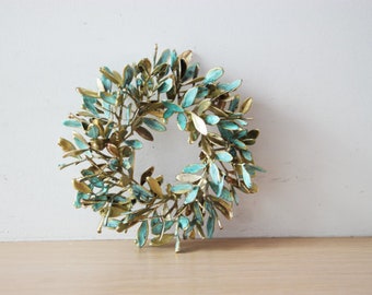 Mastic tree wreath, Greek schinus mini wreath, electroplated mastic tree wreath, brass-copper patina mastic tree wreath, gold green wreath