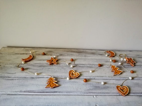 Vintage Xmas cookies garland, Christmas cookies garland with Xmas trees, hearts, stars and moons, cookie like, Xmas ornaments garland