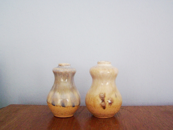 Vintage ceramic miniature vases, pumkin shaped ceramic miniatures, set of two tiny bud vases, Greek pottery miniatures, set of two