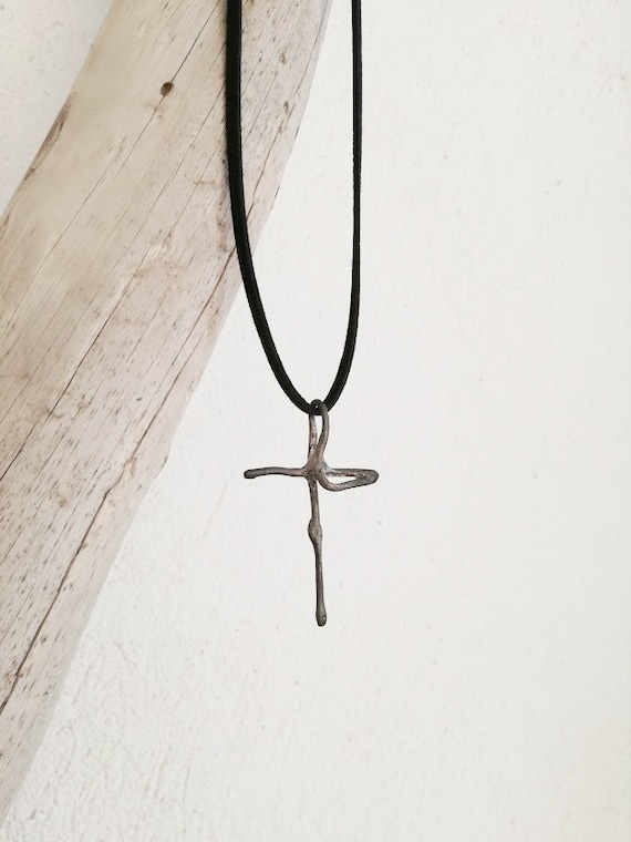 Vintage silver cross, handmade quirky silver cross, oxidised silver cross, unique hipster boho silver cross, avant garde silver cross