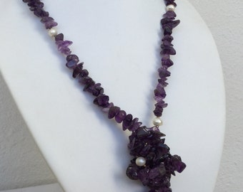 February birthstone amethyst necklace with freshwater pearls