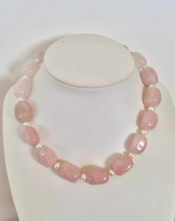 Rose Quartz Necklace Taurus Birthstone With Pearls | Etsy