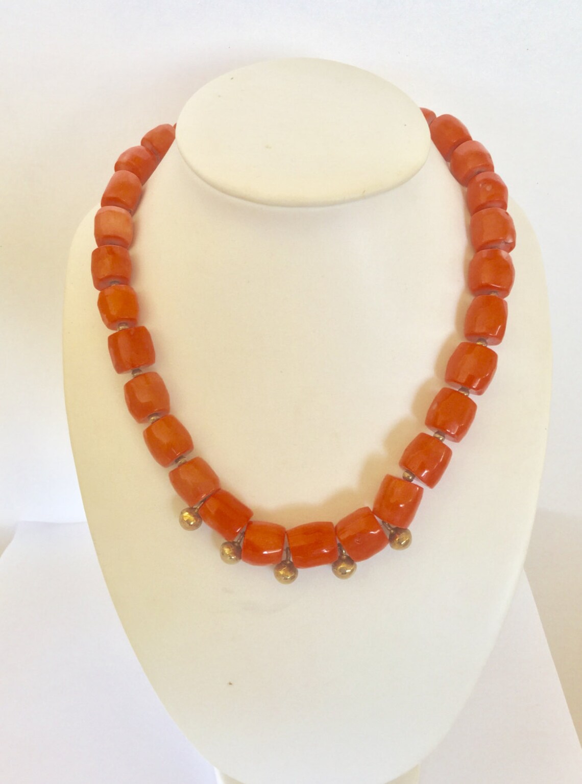 Red Coral Necklace Huge Nuggets Gold Plated Hilltribe Silver Etsy