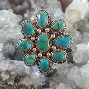 Turquoise Ring, Boho Ring, Turquoise Cluster Ring, Boho Jewelry, Turquoise Statement Ring, Statement Ring, 925 Sterling Silver, Size 6