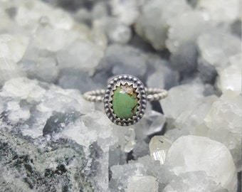 Turquoise Ring, Real Turquoise Ring, Silver Handmade Ring, Silver and Turquoise, Satin Silver Band, Gift for Her, Stacking Ring, Size 7.5