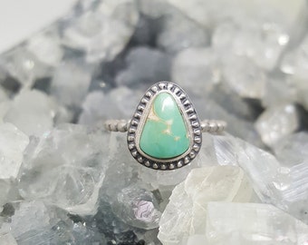 Turquoise Ring, Real Turquoise Ring, Silver Handmade Ring, Silver and Turquoise, Satin Silver Band, Gift for Her, Stacking Ring, Size 4.5