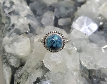 Turquoise Ring, Real Turquoise Ring, Silver Handmade Ring, Silver and Turquoise, Satin Silver Band, Gift for Her, Stacking Ring, Size 4