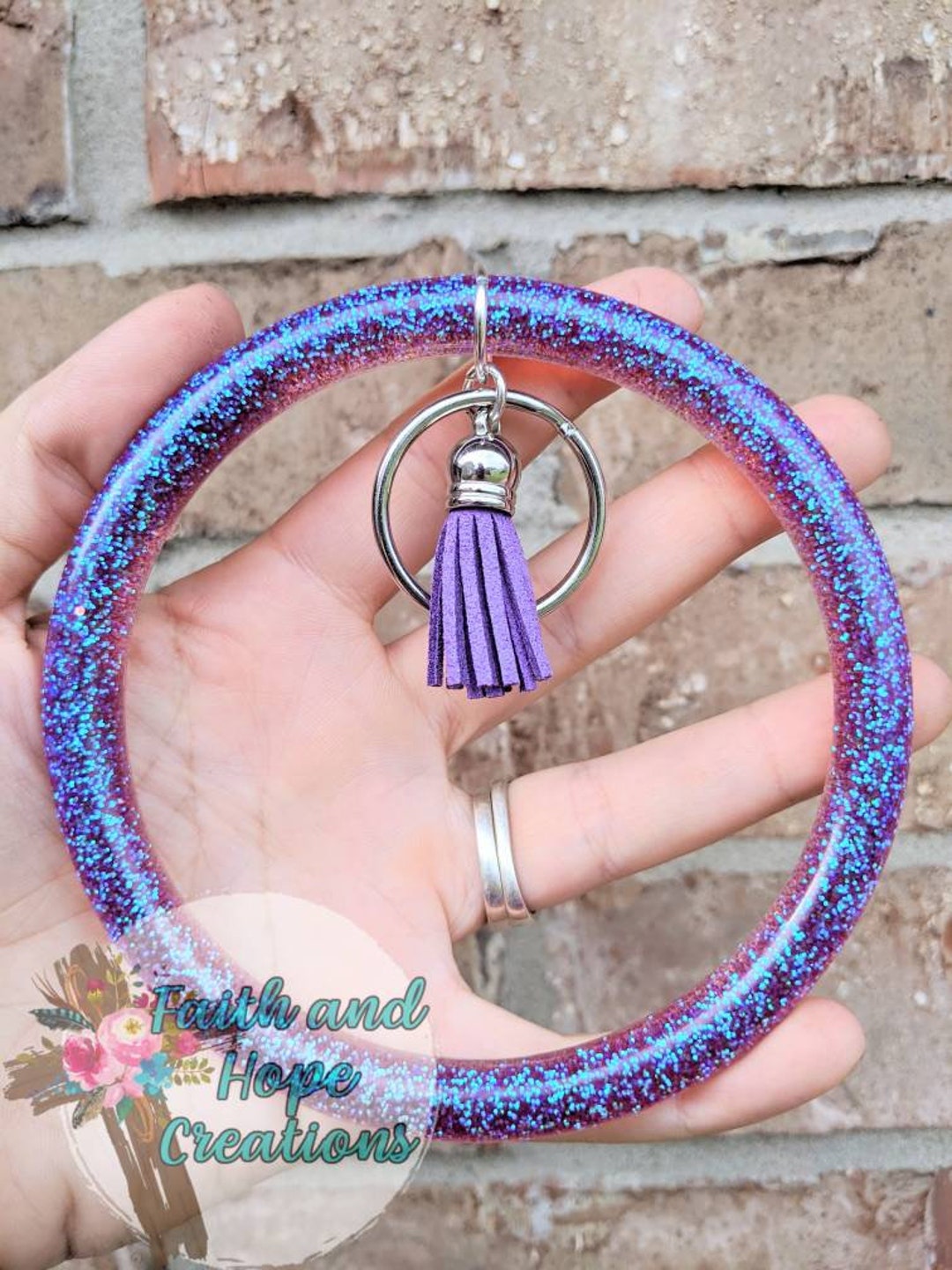 Glitter Keychain Bangle, Keychain Bracelet, Bangle Key Ring, Gifts for