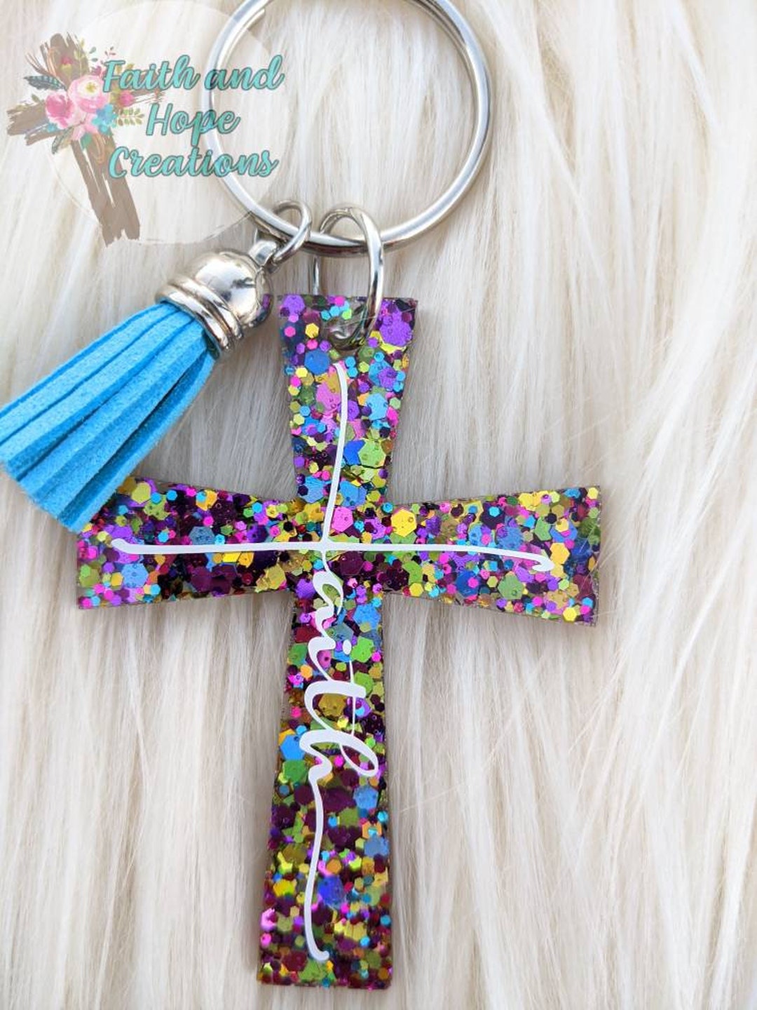 Multicolor Faith Cross Keychain - Etsy