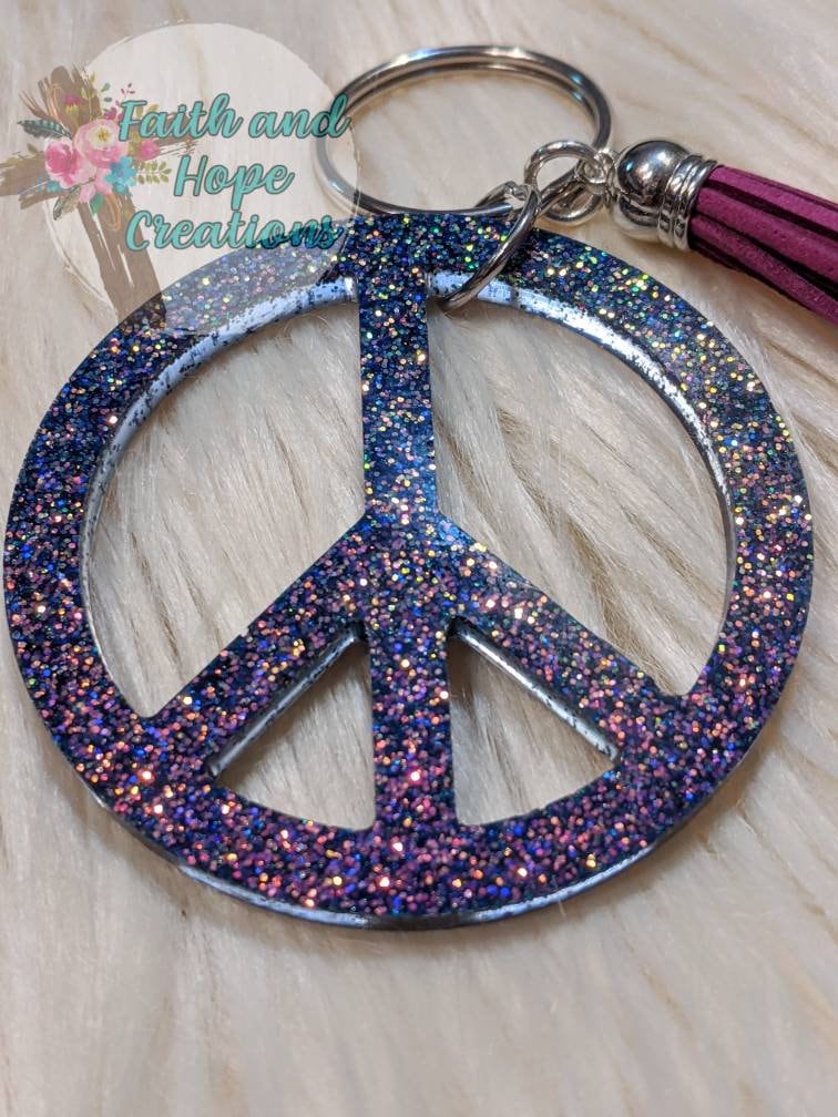 Peace Sign Color Shift Glitter Keychain - Etsy