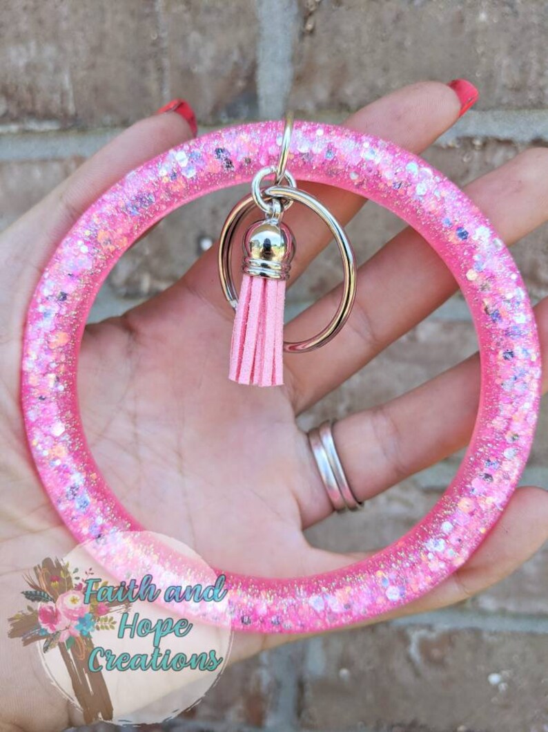 Pink Glitter Keychain Bangle Etsy