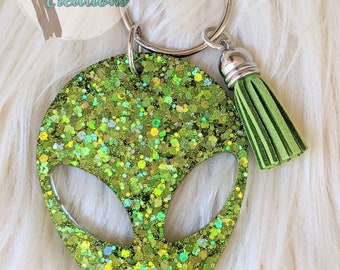 Alien head glitter keychain