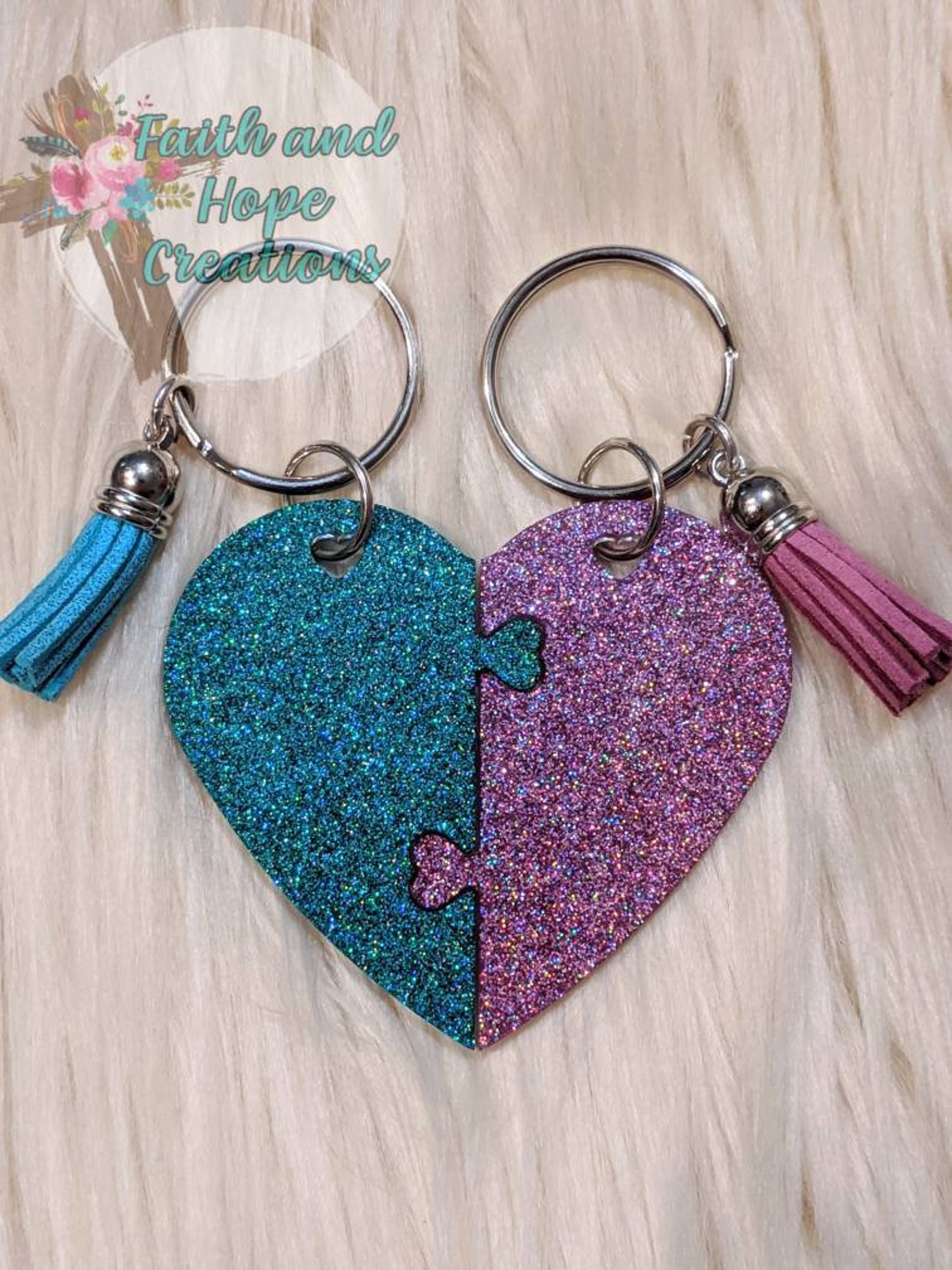 Best Friends BFF Glitter Heart Keychain - Etsy