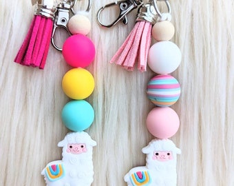 Beaded llama keychain, beaded keychain animal, beaded keychain silicone, beaded keychain for women