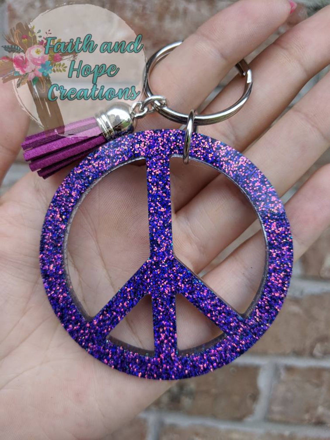 Peace Sign Color Shift Glitter Keychain - Etsy