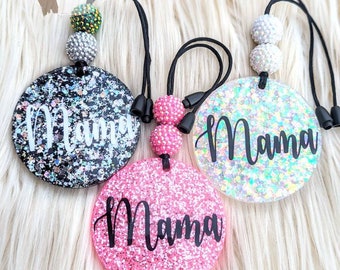 Glitter resin rearview mirror sun catcher, mama car charm