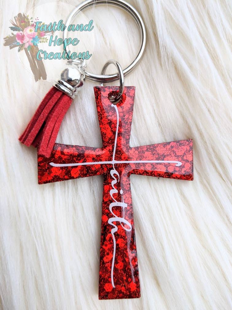 TracyTayanDesigns Faith Cross Key Chain, Cross Key Chain, Faith Keychain, Personalized Cross Keychain, Confirmation Keychain, Cross Gift, Pewter Keychain