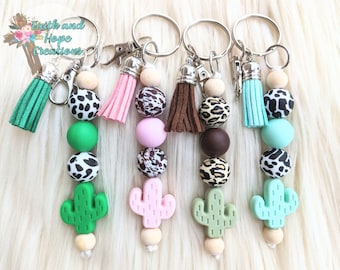 Beaded cactus keychain, beaded keychain silicone, beaded keychain for women