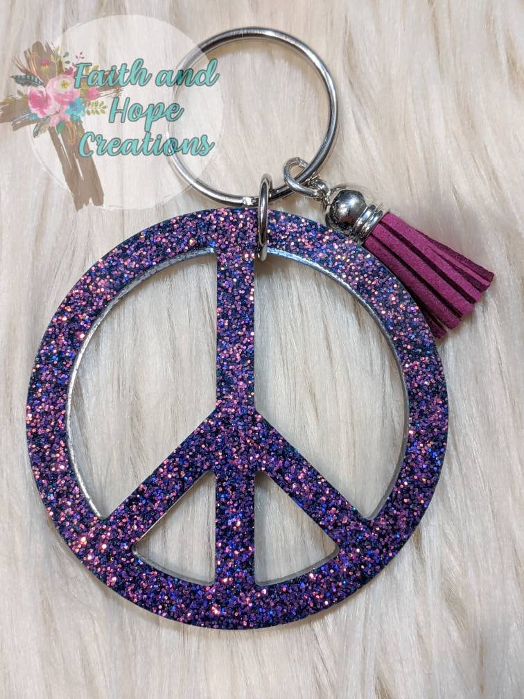 Peace Sign Color Shift Glitter Keychain - Etsy