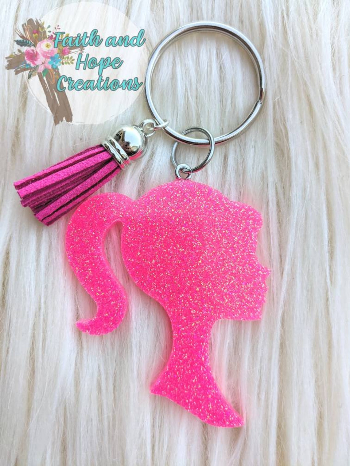 Pink Barbie Glitter Keychain Etsy UK