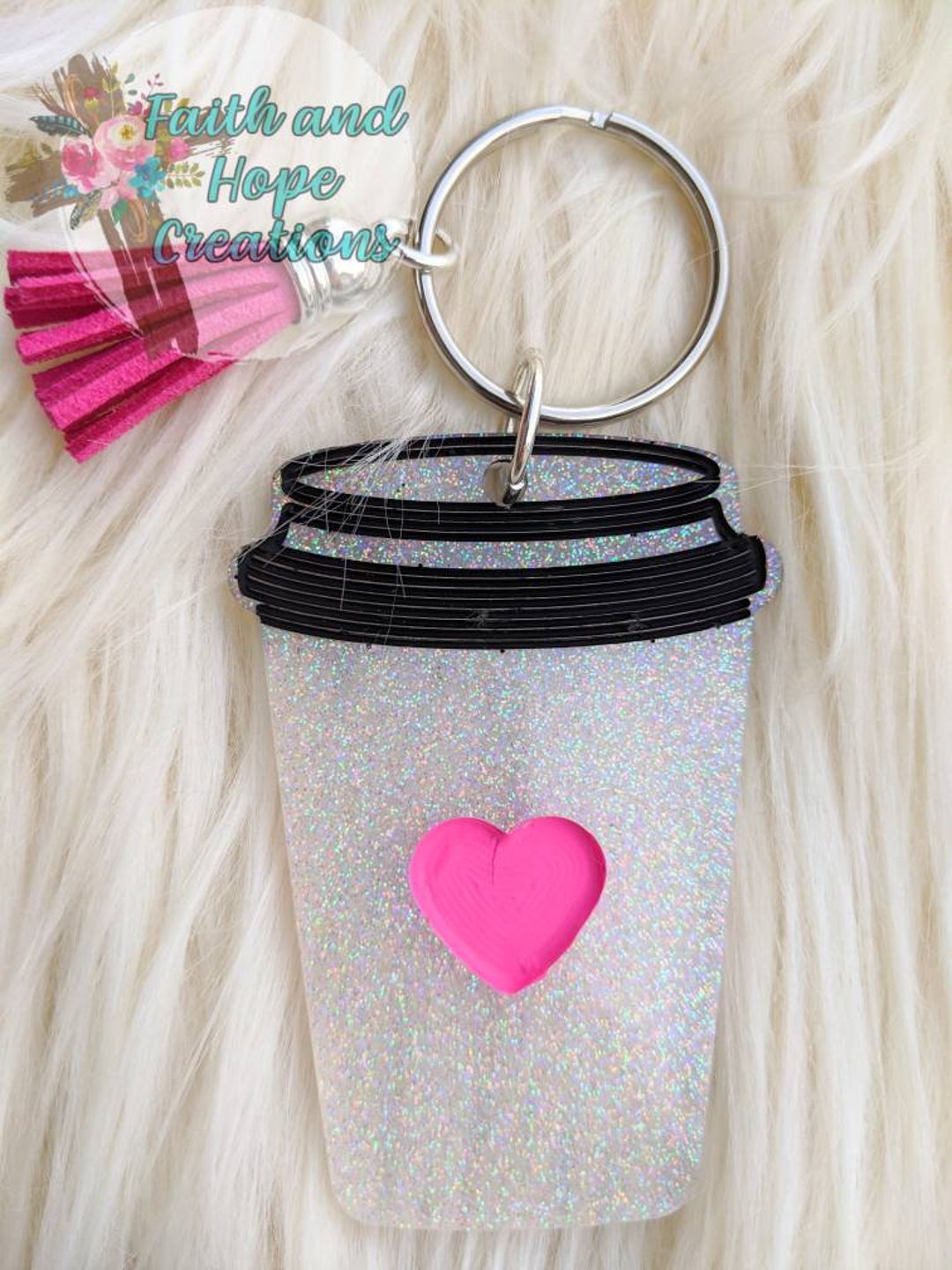 Coffee Cup Glitter Keychain Etsy