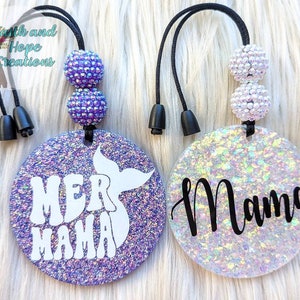 Glitter resin rearview mirror sun catcher, Mama car charm