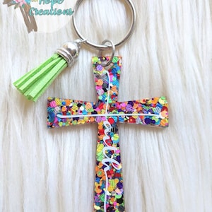 Multicolor faith cross keychain