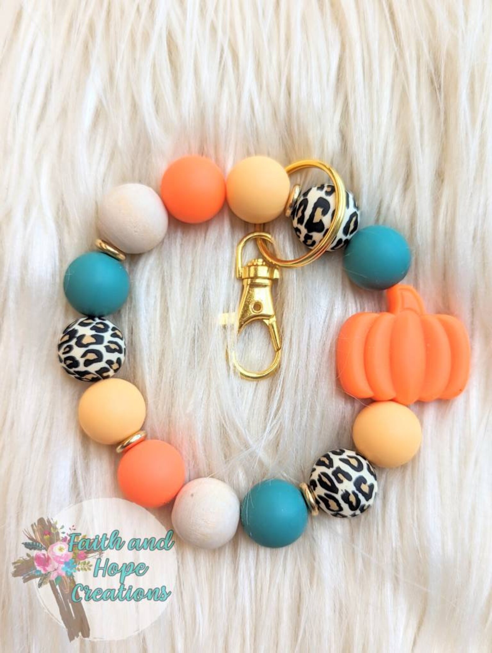 Beaded Fall Pumpkin Keychain Bracelet - Etsy