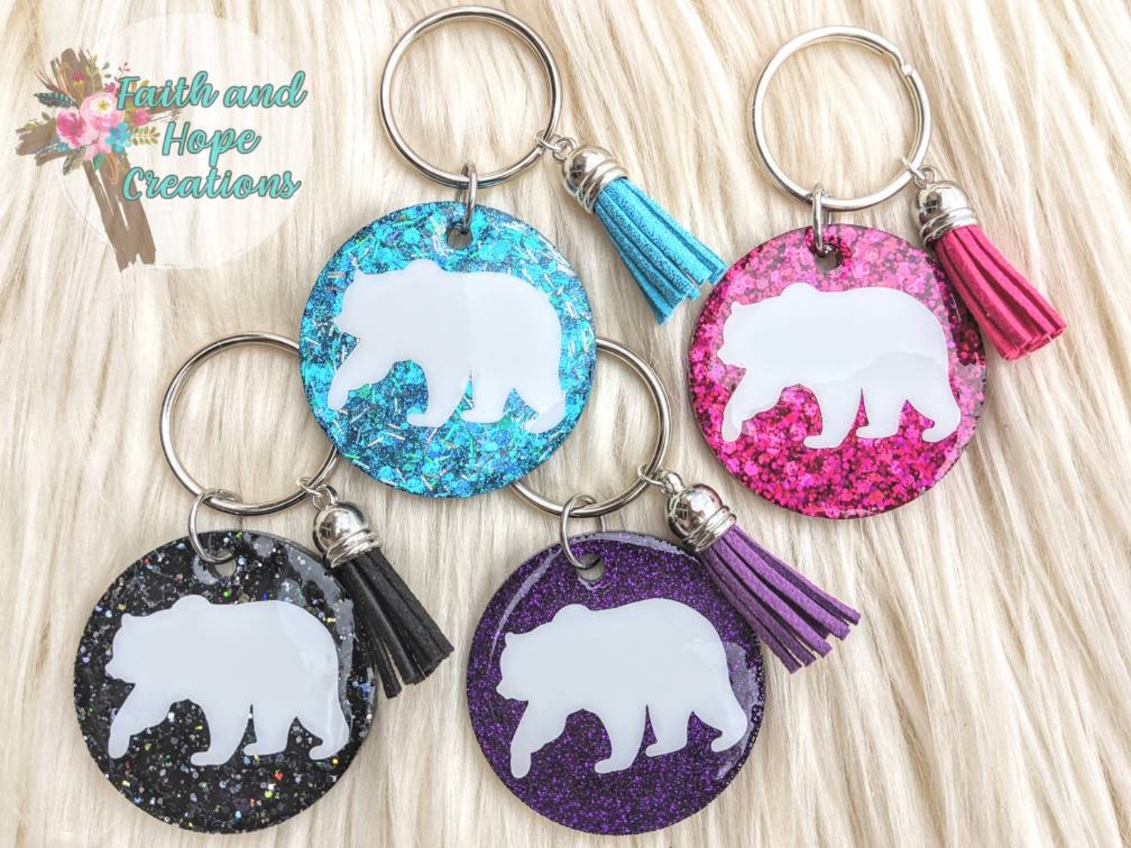 Glitter Resin Bear Keychain Etsy