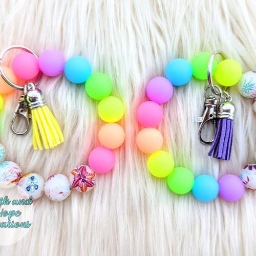 Beaded Glow in the Dark Floral Keychain Bracelet Keychain Etsy