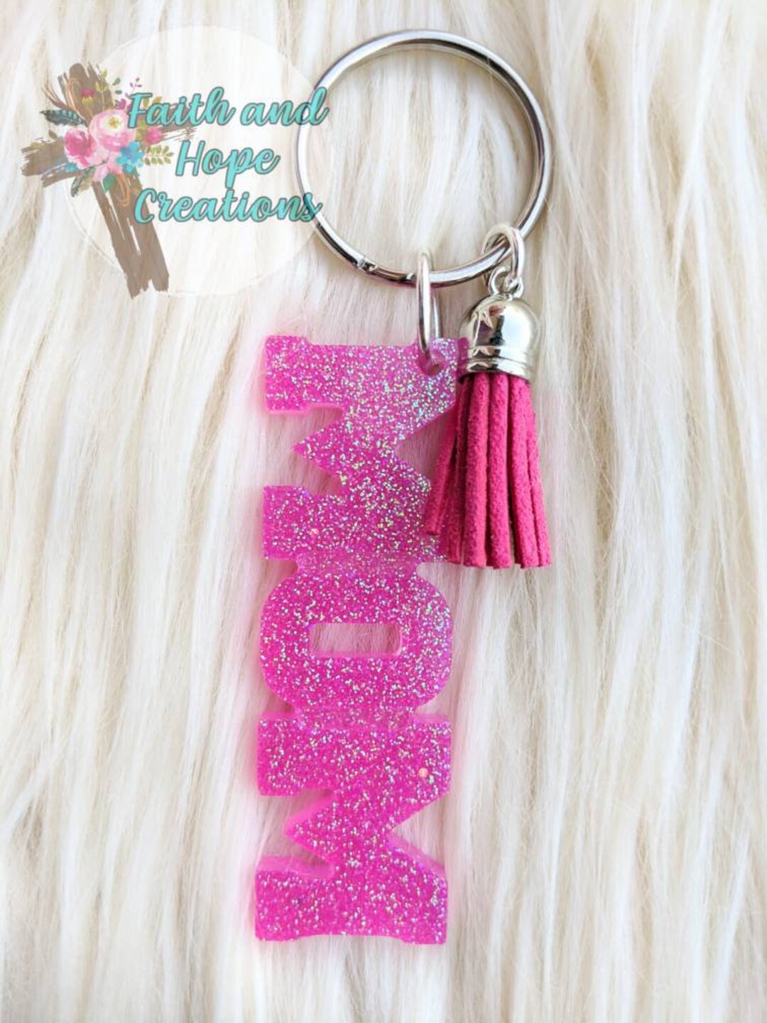 Pink MOM Glitter Keychain - Etsy