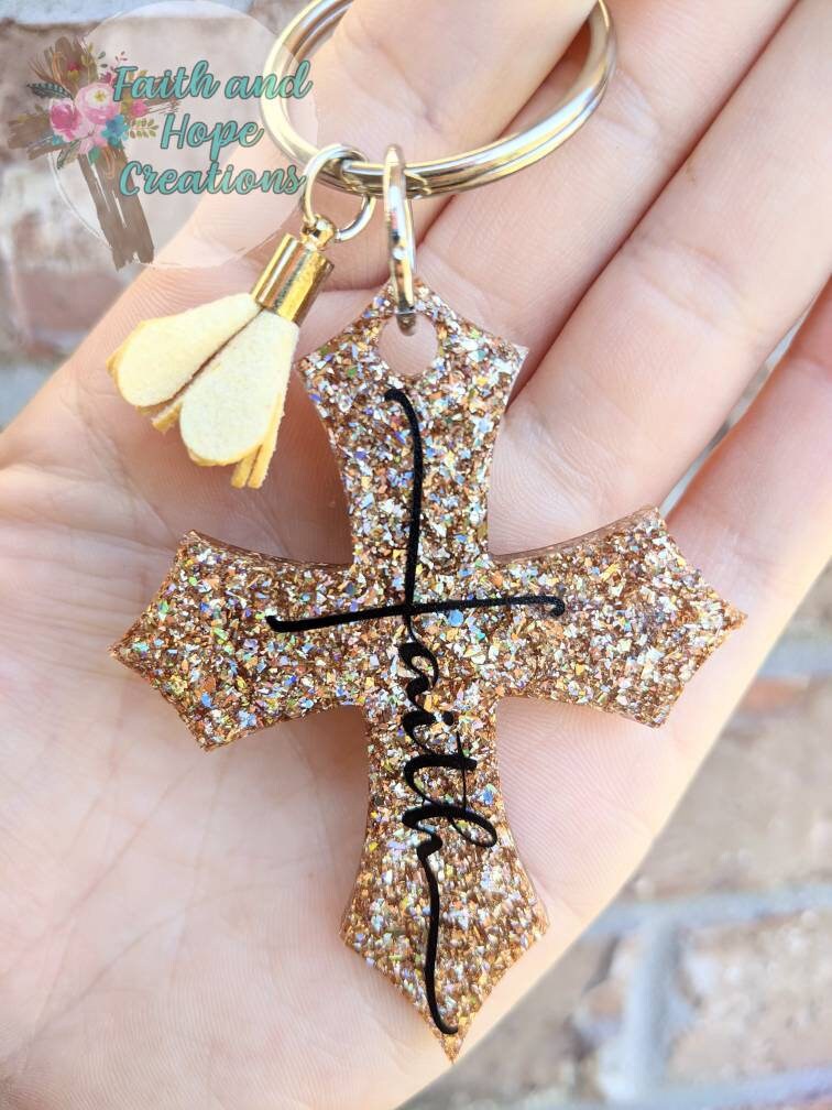 Gold Faith Cross Keychain - Etsy