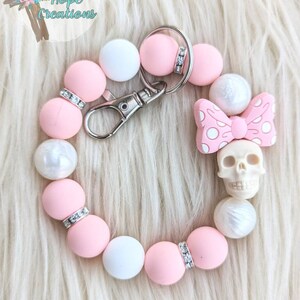 Dajingkj Halloween Silicone Bracelet Keychain - Skull Design, Beech Bead, Punk Style Wristlet For Women & Girls