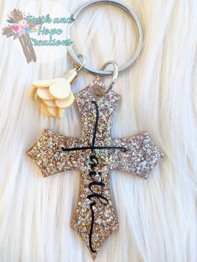 Gold Faith Cross Keychain - Etsy