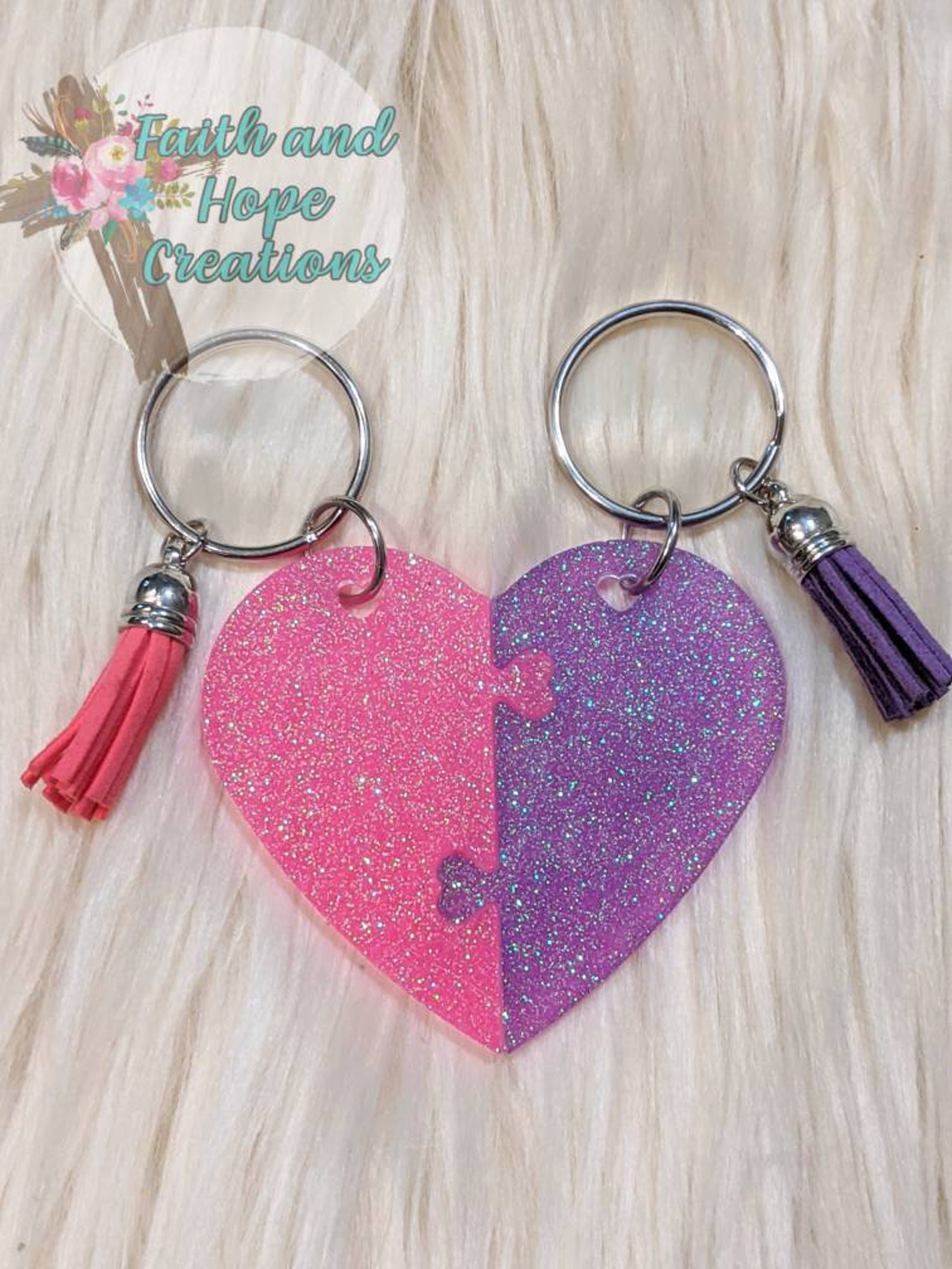Best Friends BFF Glitter Heart Keychain - Etsy