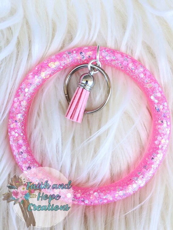 Pink glitter keychain bangle Etsy