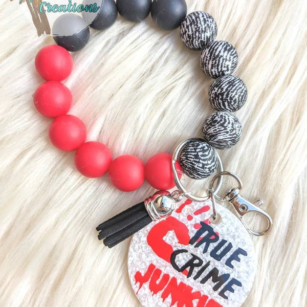 Beaded true crime keychain bracelet bundle, keychain wristlet, keychain for women, beaded keychain, beaded keychain wristlet