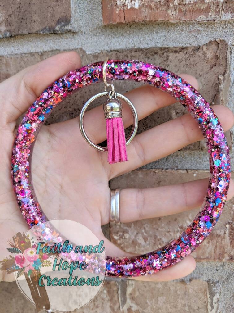 Pink Glitter Keychain Bangle Etsy