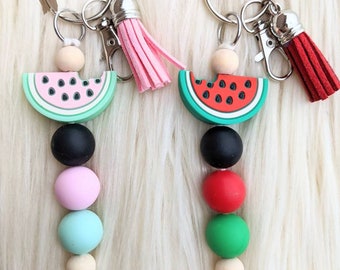 Beaded watermelon keychain, beaded keychain silicone, beaded keychain for women